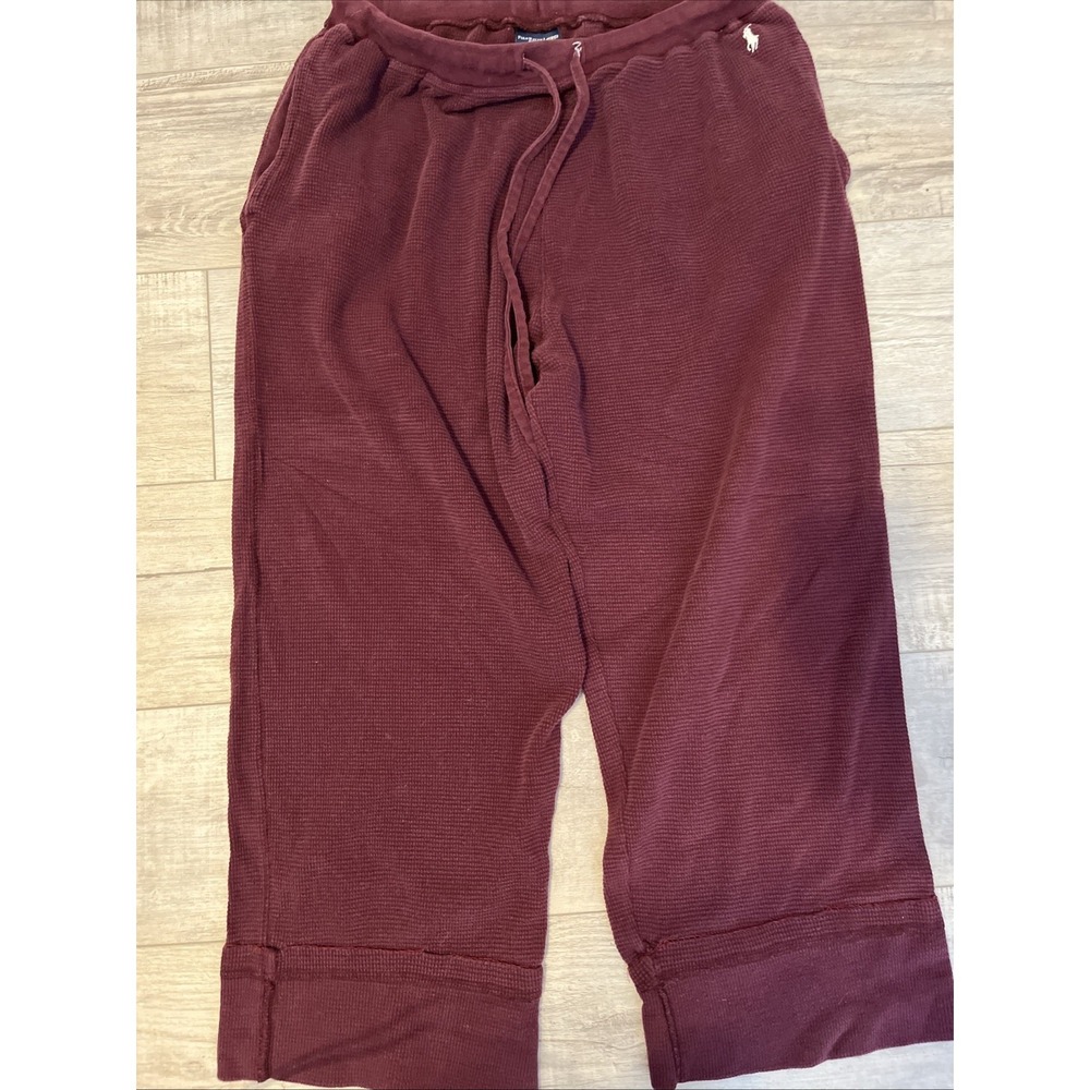 Polo Ralph Lauren Pants Mens L Maroon Waffle Knit Jogger Sleepwear Wide Leg